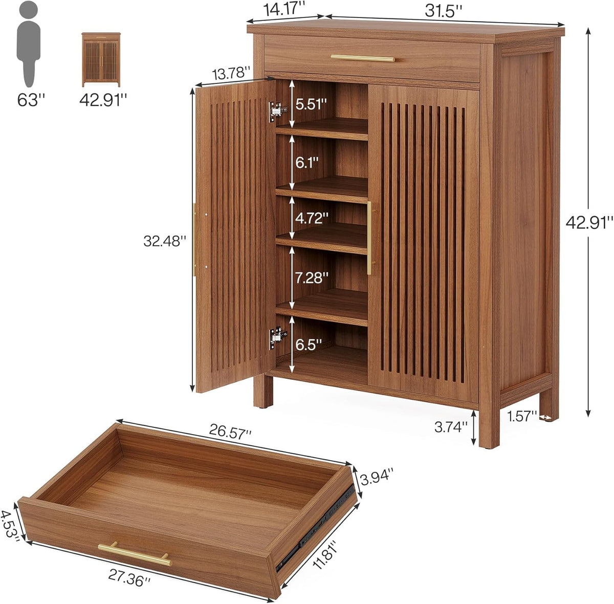 5-Tier Shoe Cabinet, Freestanding Shoe Rack Organizer with Adjustable Shelves