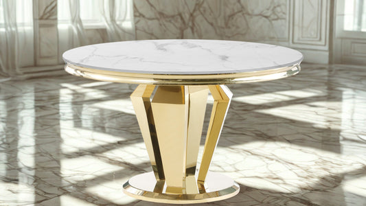 51" Round Marble Dining Table with Pedestal Base