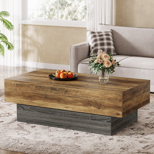 55" Coffee Table, Farmhouse Center Table Tea Table with Sturdy Pedestal