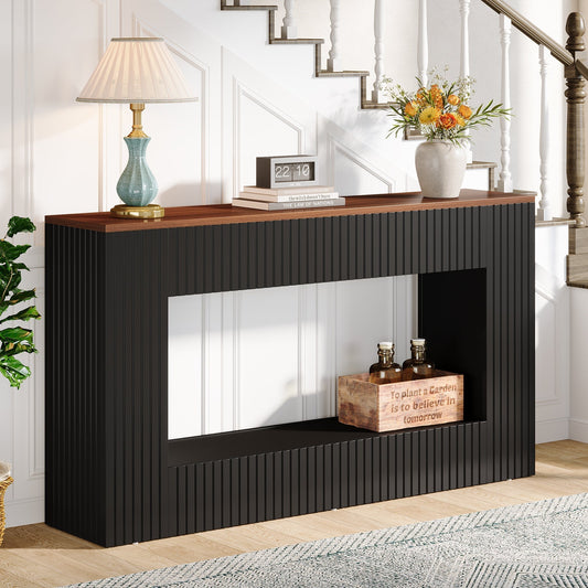 55" Console Table, Wood Entryway Table Sofa Table with Storage