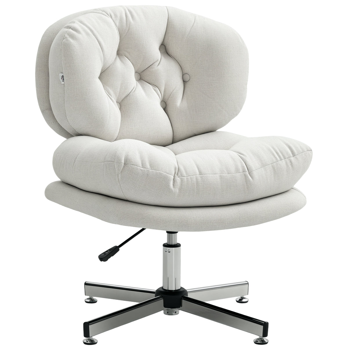 Computer Desk Chair, Armless Office Chair with Wide Padded Seat and Adjustable Height, Cream White