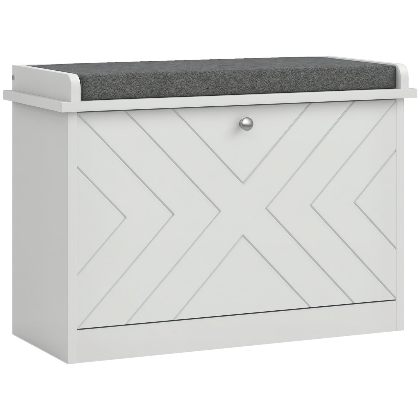 HOMCOM Upholstered Hallway Shoe Storage Bench with Flip Drawer, Adjustable Shelf