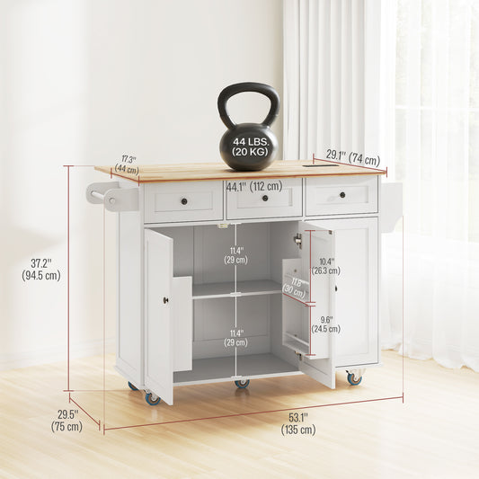 Kitchen Island on Wheels with Drop Leaf – 53"W x 37"H