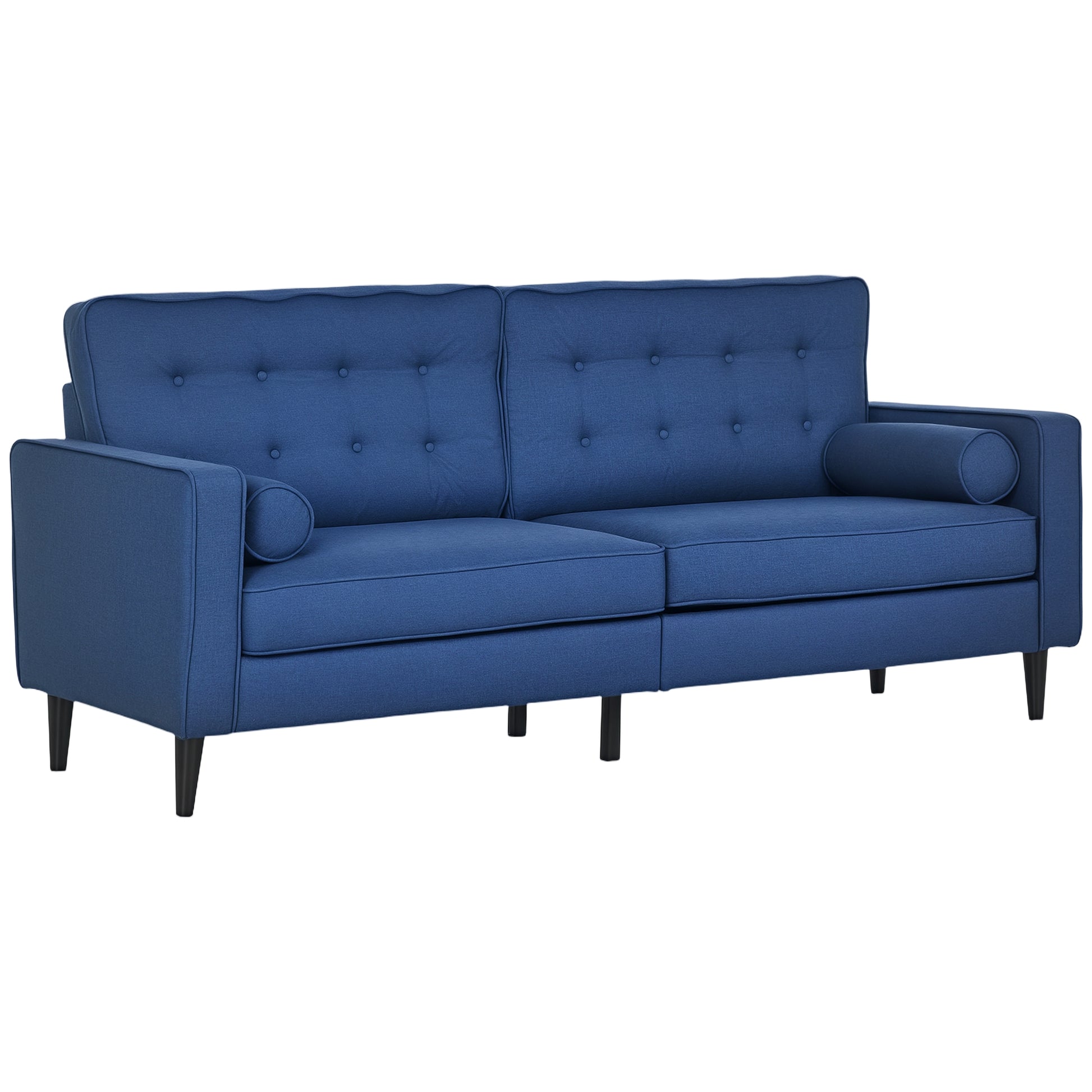 HOMCOM Mid-Century Velvet Fabric Small Sofa Couch, Button-Tufted Back, Wood Legs
