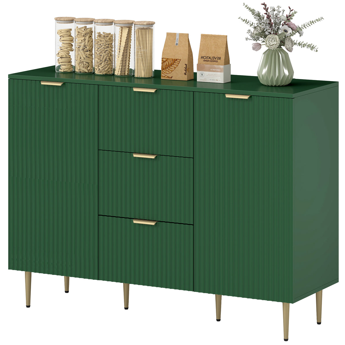 Sideboard Buffet Cabinet with 3 Drawers and Adjustable Shelves – 47"W x 35"H