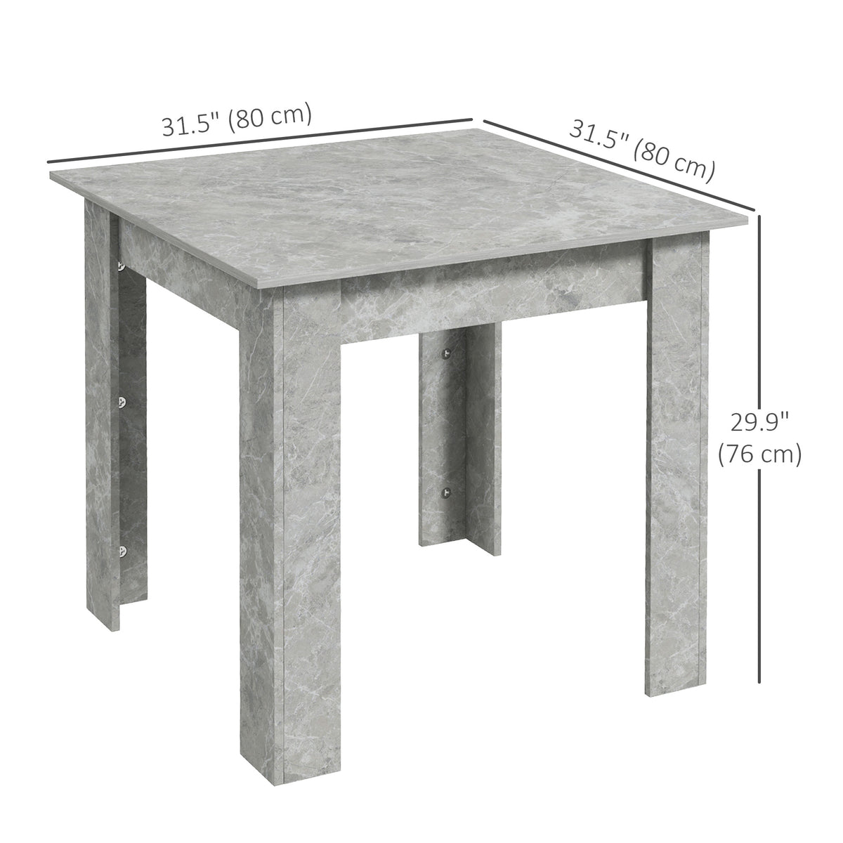31.5" Square Dining Table with Faux Cement Effect, Space Saving Small Kitchen Table