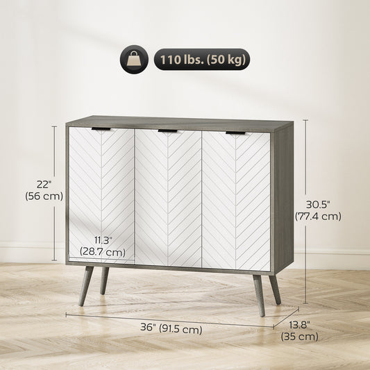 Modern Sideboard and Buffet with Adjustable Shelves and 3 Doors – 36"W x 31"H