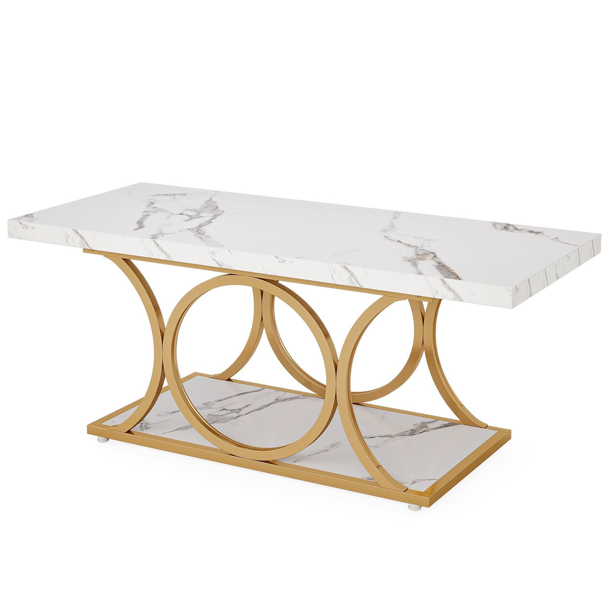 Rectangle Coffee Table, 46.45" Center Table with Faux Marble Top
