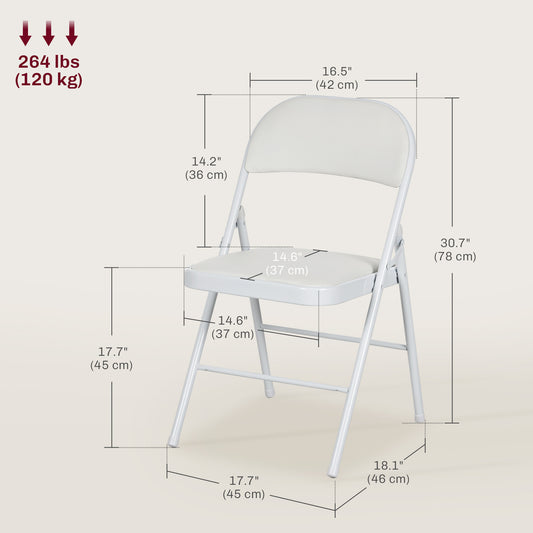 HOMCOM 2-Pack White PU Leather Padded Folding Chairs with Open Back