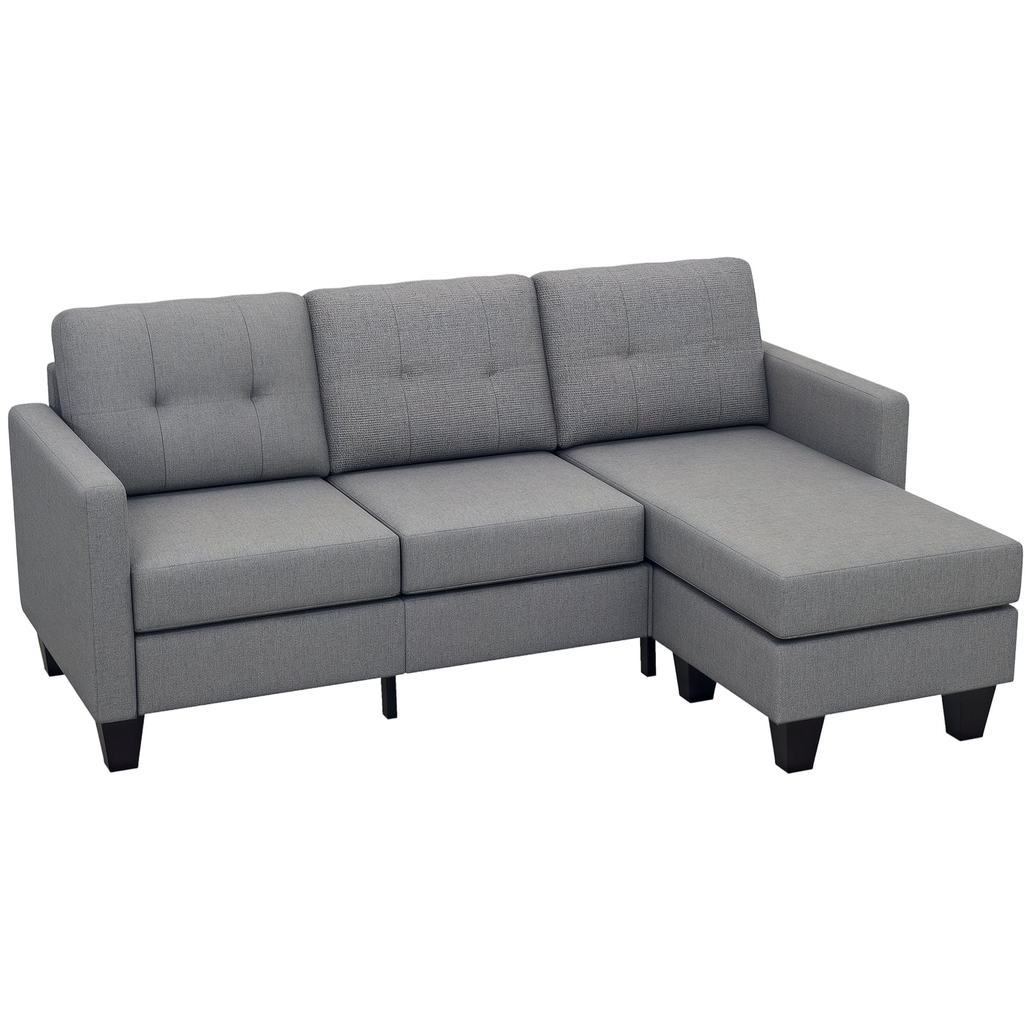 HOMCOM Modern L-Shape 3-Seater Sofa with Ottoman, Light Grey Fabric