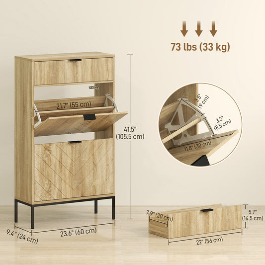 Narrow Shoe Storage Cabinet with Flip Drawers – 24"W x 42"H
