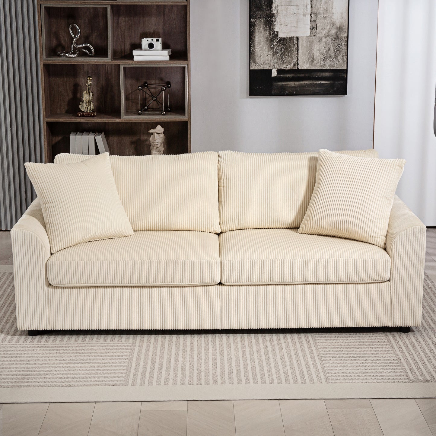 HOMCOM Modern Cream White 3-Seater Sofa with Pocket Springs & Scatter Cushions