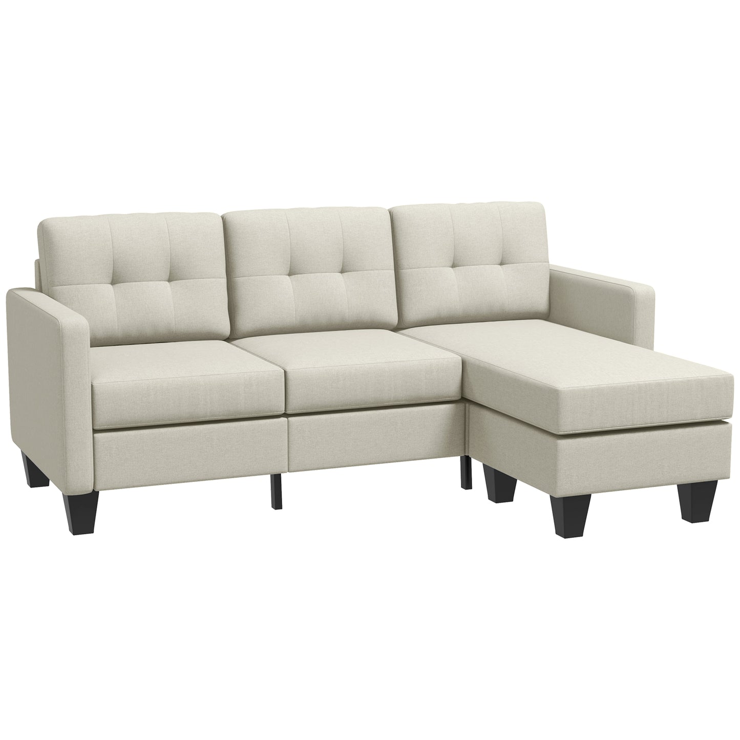 HOMCOM L-Shaped 3-Seater Sectional Sofa with Ottoman, Beige, Sturdy Wood Legs