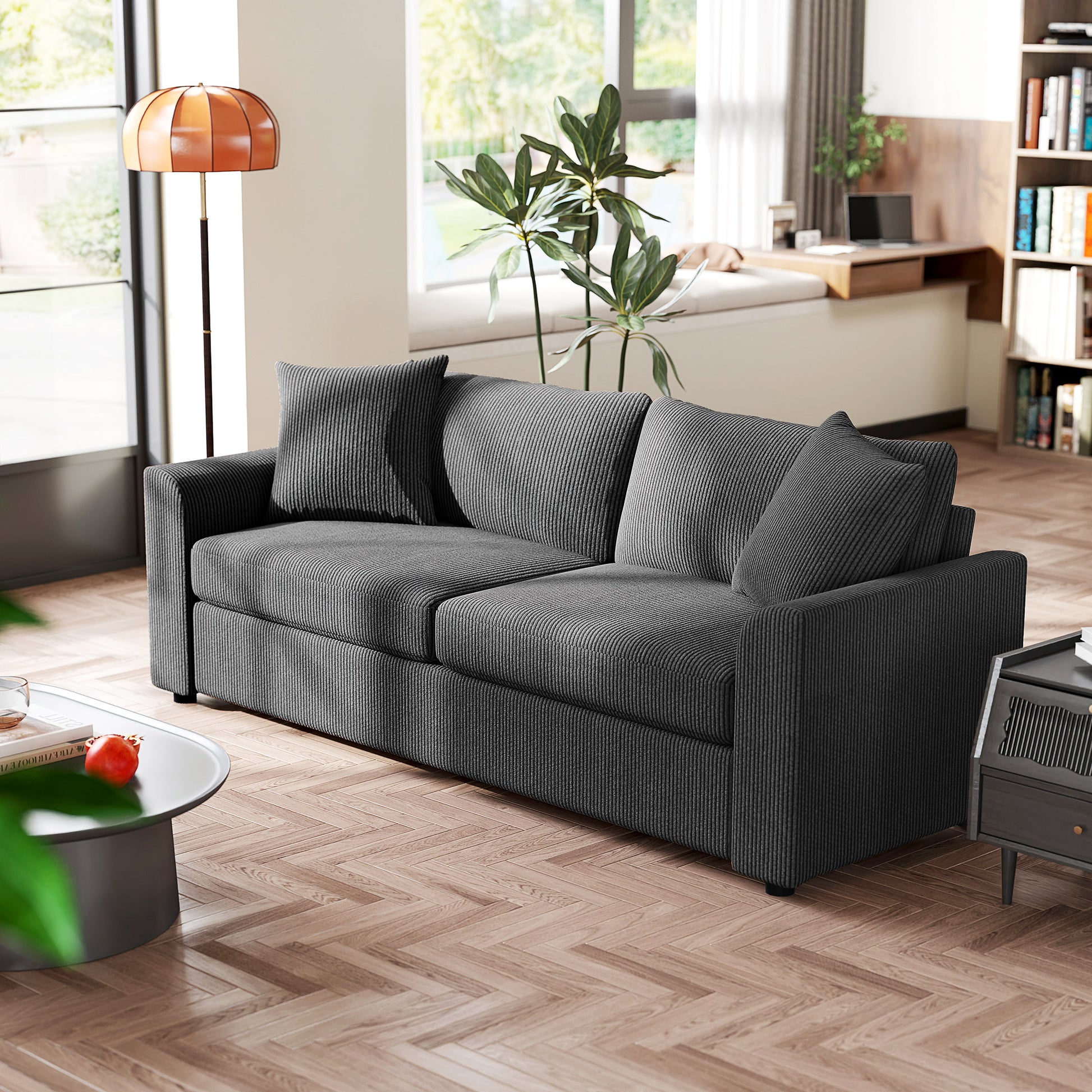 HOMCOM 3-Seater Modern Upholstered Couch with Pocket Spring, Dark Grey Fabric Sofa