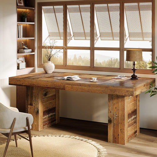 63" Executive Desk, Large Wooden Office Computer Desk with Heavy Duty Legs