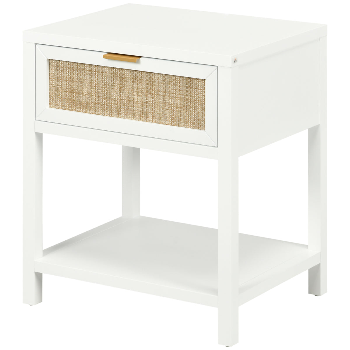 Boho Nightstand with Rattan Drawer and Open Shelf – 20"W x 24"H
