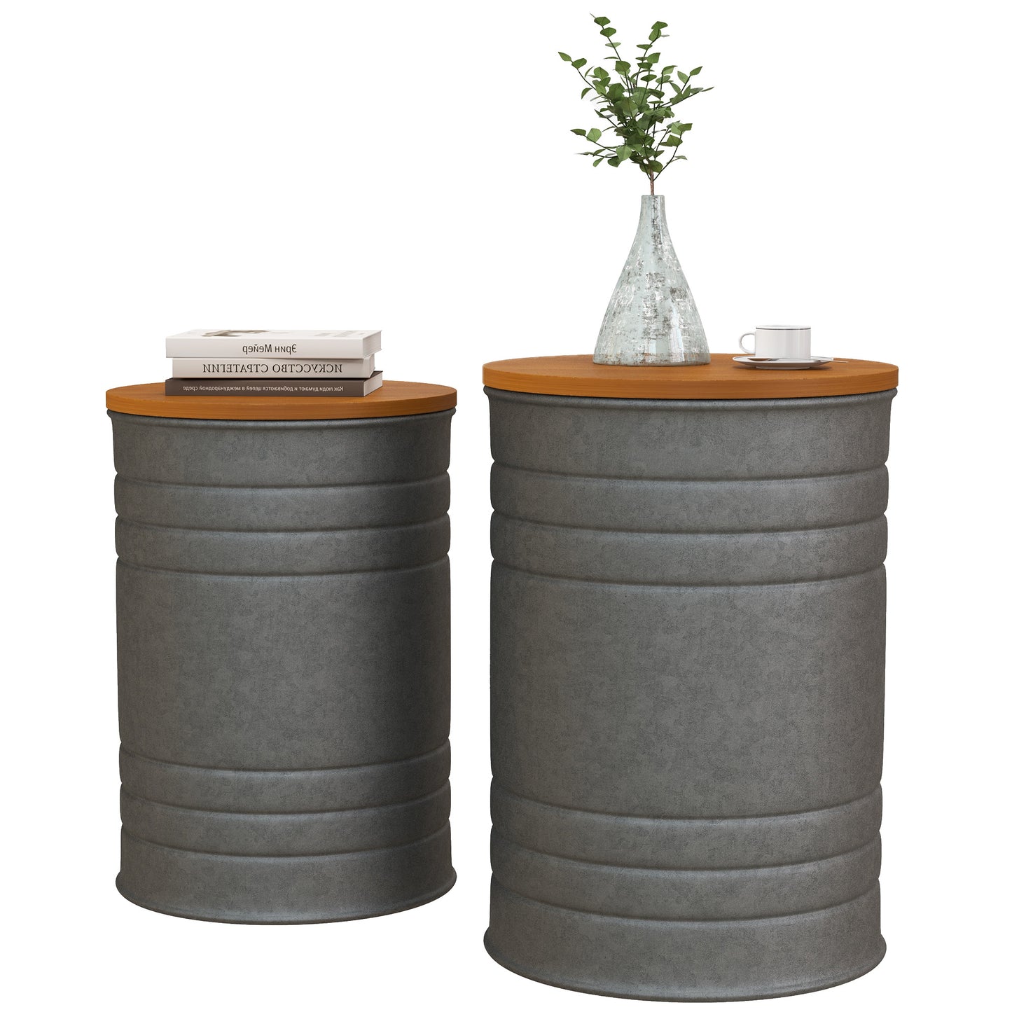 HOMCOM 2-Piece Round Nesting Coffee Tables with Wooden Lids & Hidden Storage