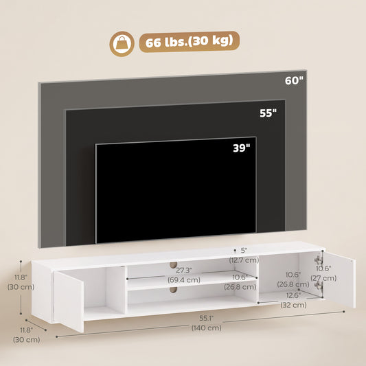 Floating TV Stand Cabinet for TVs up to 60" – 55" Wide
