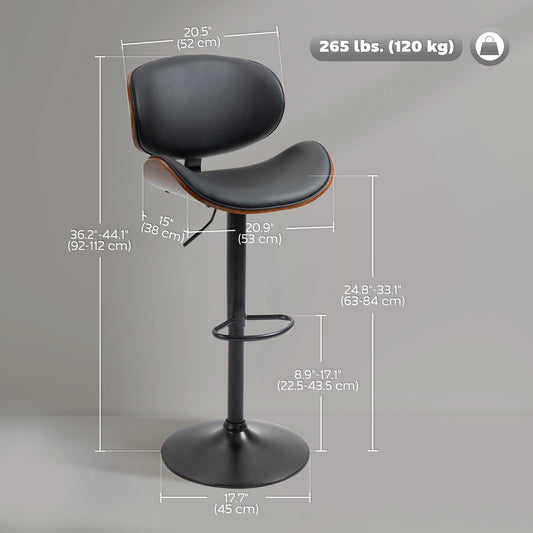 HOMCOM Black PU Leather Adjustable Swivel Bar Stools, Set of 2