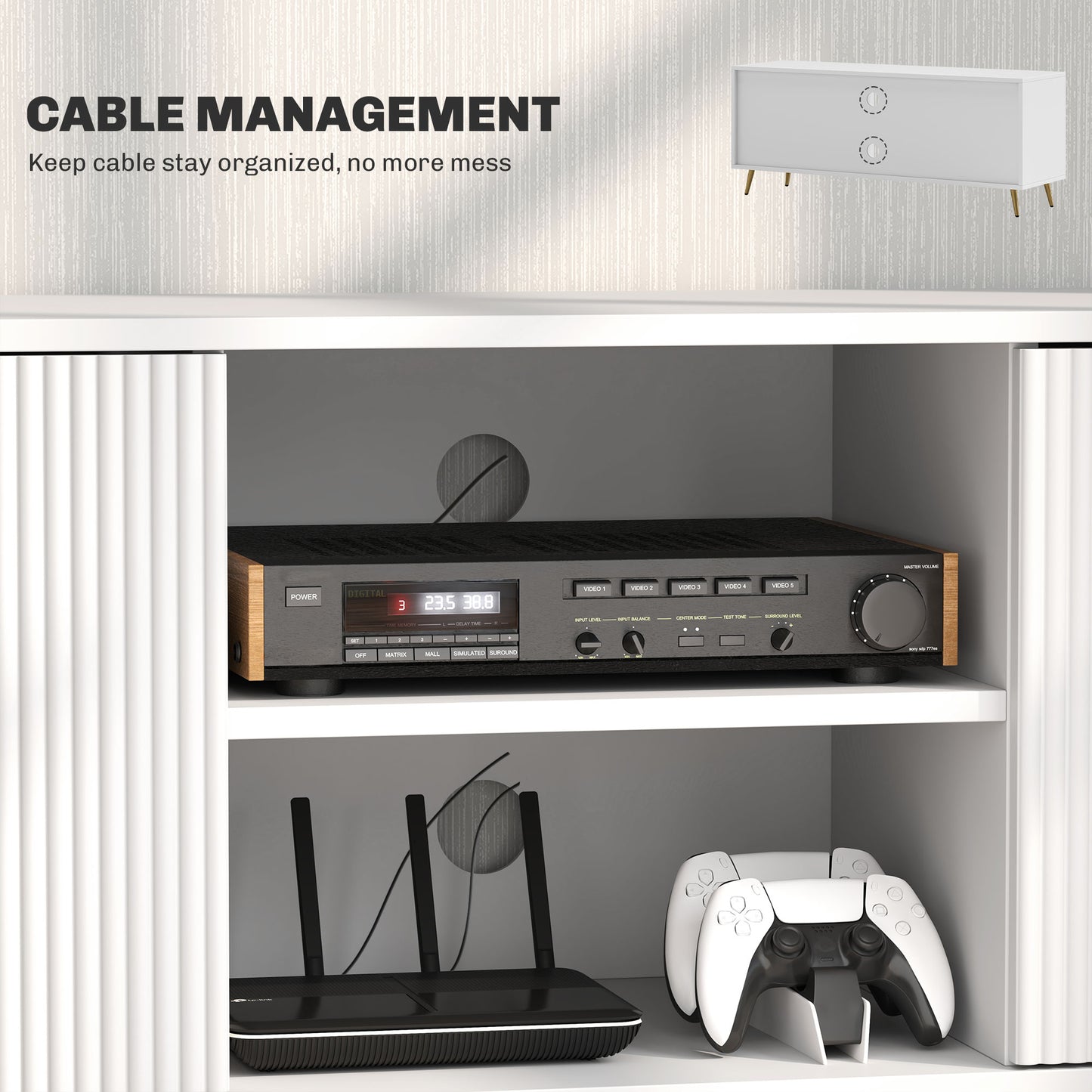 Modern White TV Stand for 55-inch TVs with Storage Cabinets & Open Shelves