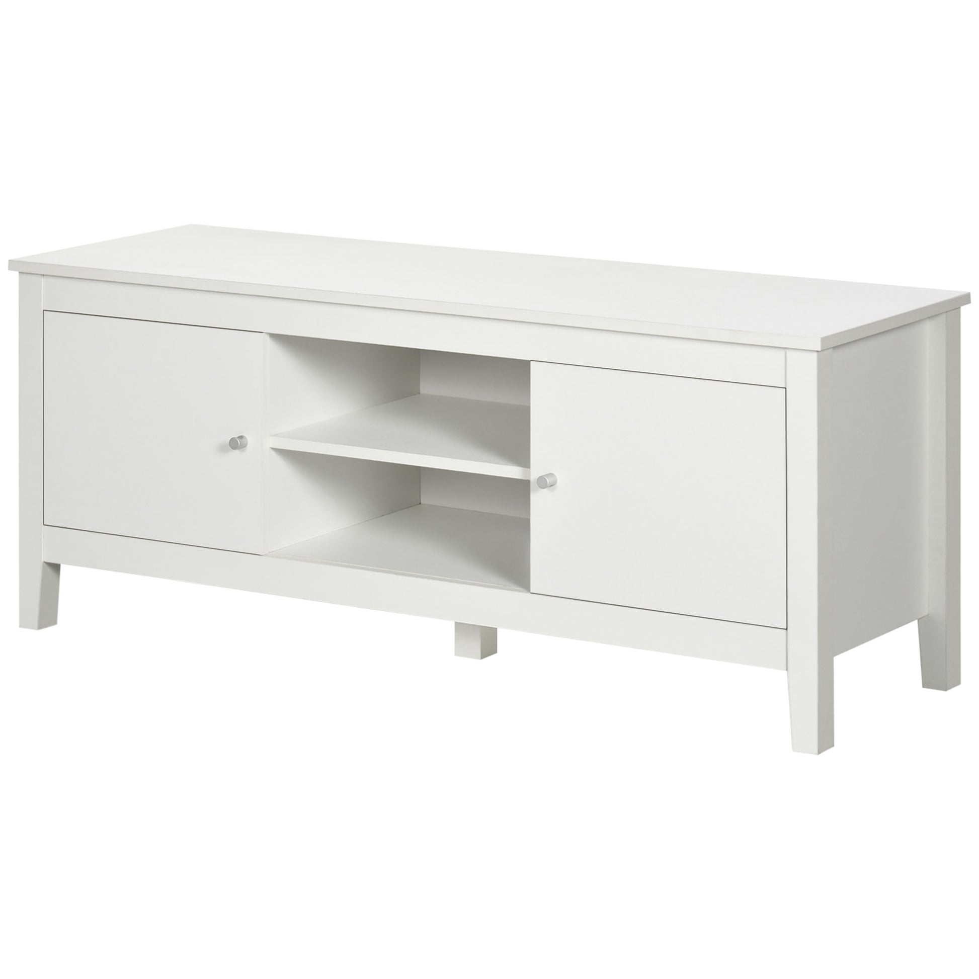 HOMCOM Modern White TV Stand for 55-Inch TVs, Storage Cupboards, Open Shelves