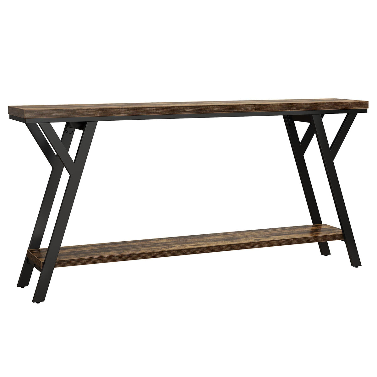 70.9" Console Table, Industrial Sofa Table Behind Couch with 2-Tier Storage Shelf
