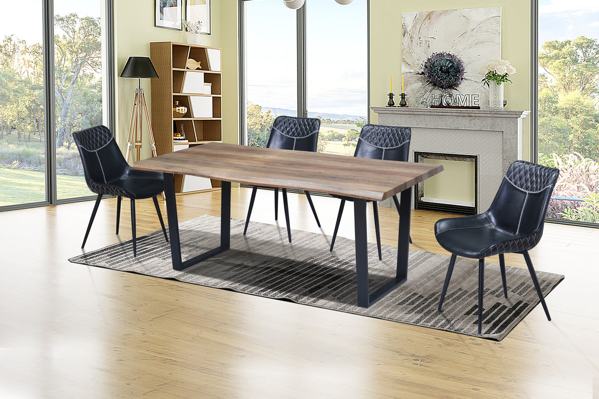 71" Wood Dining Set with Black Metal Legs & PU Chairs