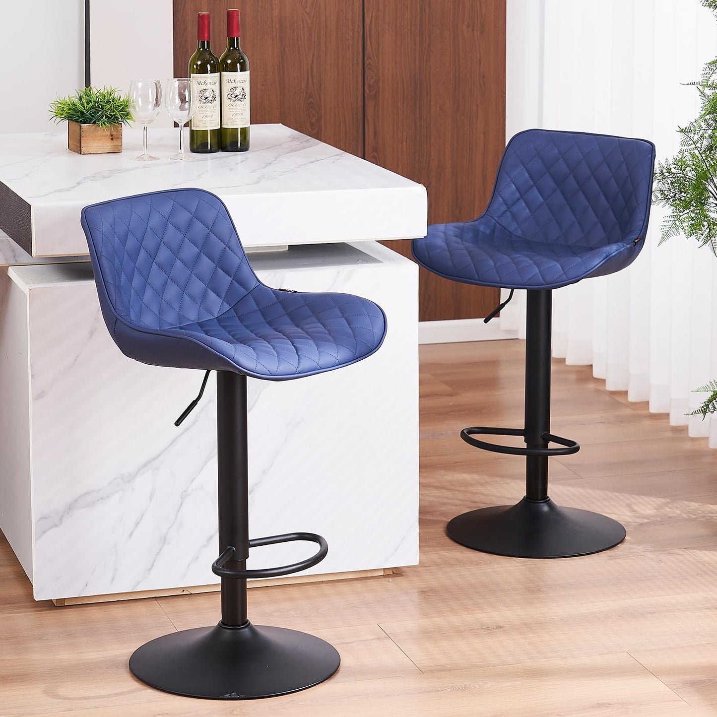 Grey Bar Stools Set of 2 Counter Height Bar Stool Faux Leather Upholstered Metal Barstools Modern Adjustable Swivel High Back Bar Chairs Home Kitchen Dining Island