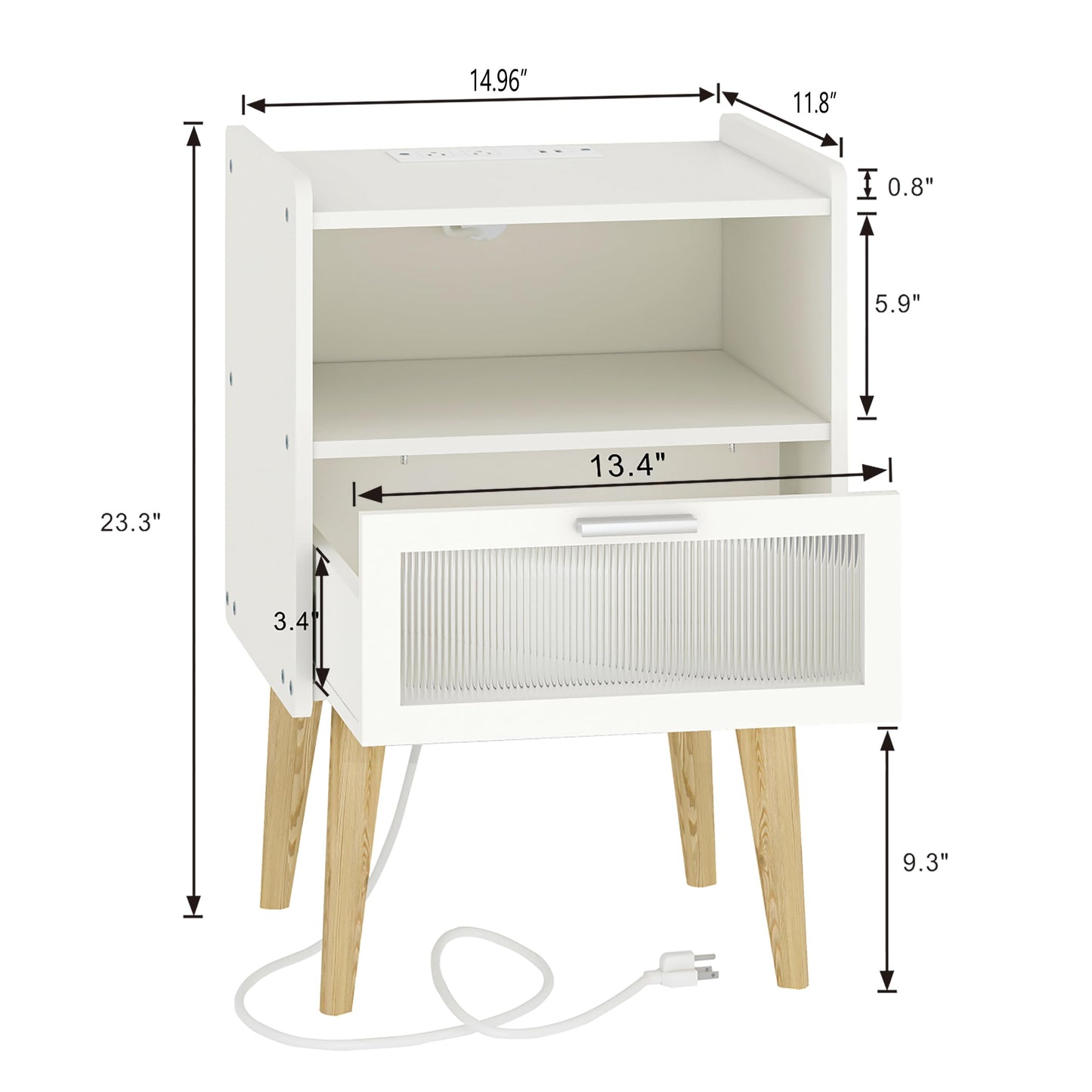 Nightstand with Charging Station, Bedside Tables, End Table Side Table with 2 Tiers Storage Space, for Bedroom, Living Room, Black CAMLBZ07BE