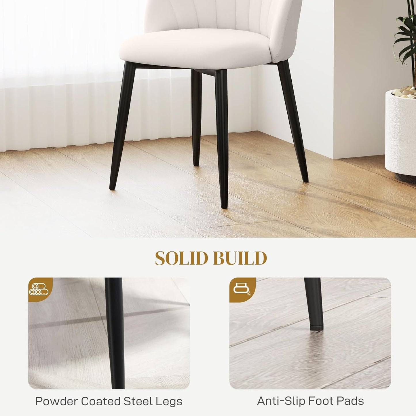 Dining Chairs Set of 4, Modern Upholstered Kitchen Chairs with Metal Legs, Cream White