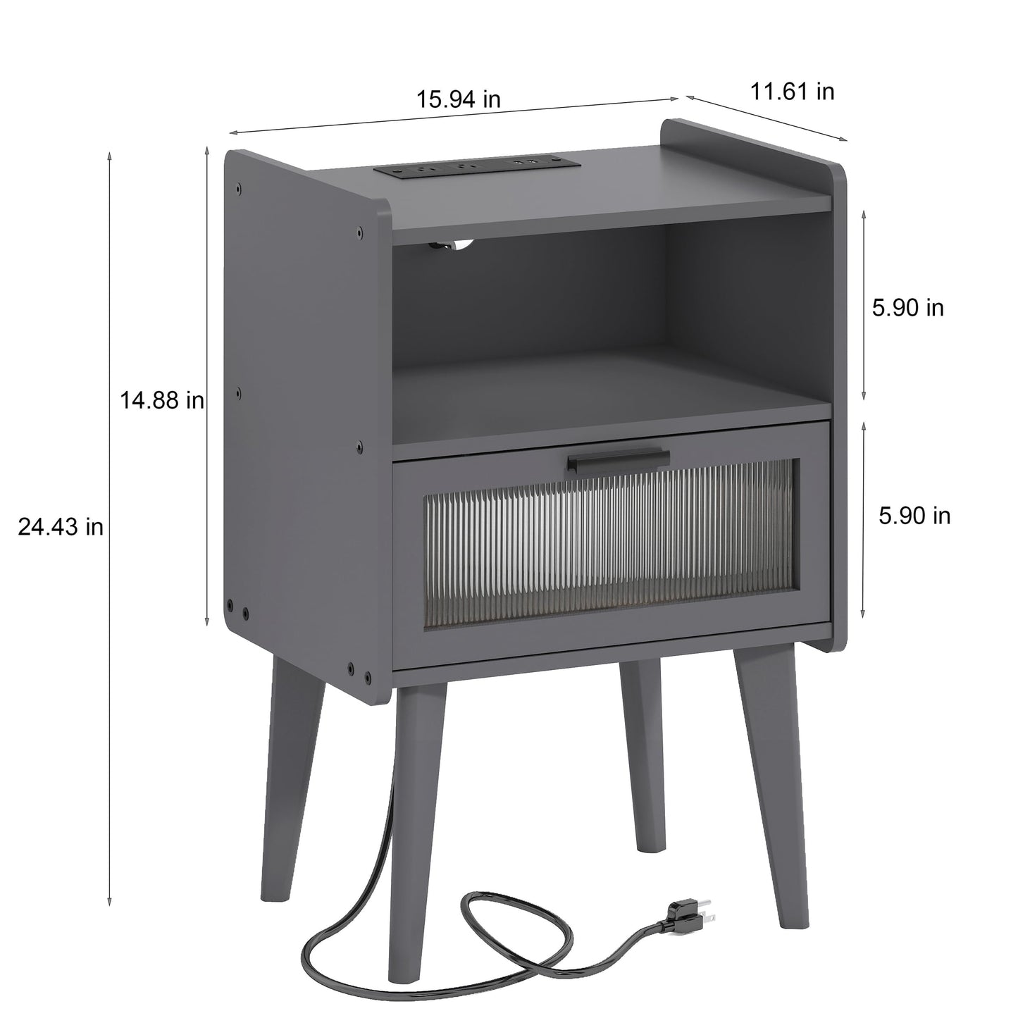 Nightstand with Charging Station, Bedside Tables, End Table Side Table with 2 Tiers Storage Space, for Bedroom, Living Room, Black CAMLBZ07BE