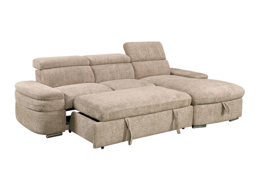 RHF Sectional Sleeper Beige Multi-Functional Pull-Out Sofa With Storage