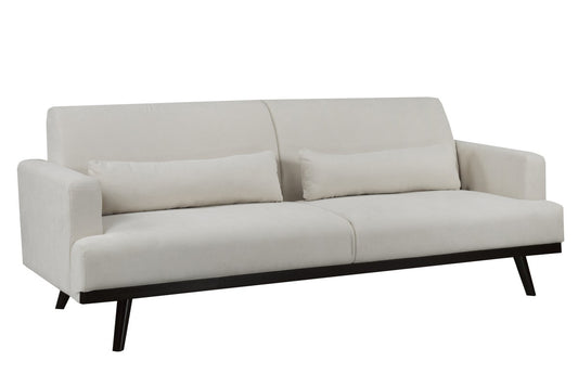 Micah Modern Beige Sofa, Lumbar Pillows, Durable Rubberwood Frame