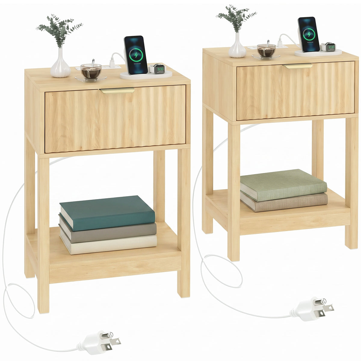 Slim Nightstands with Built-In Charging, Set of 2 – 16"W x 24"H