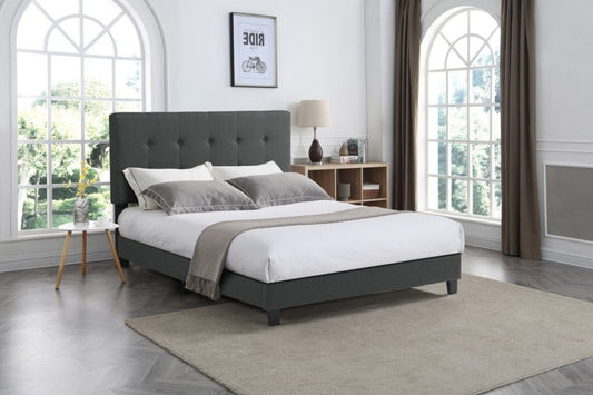Luxurious King Size Dark Grey Upholstered Platform Bed with Adjustable Headboard