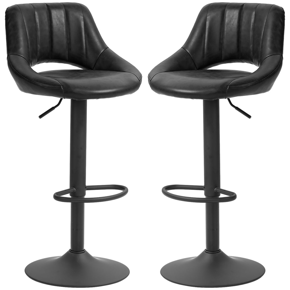 Channel-Tufted Faux Leather Swivel Counter Stools with Footrest, Set of 2