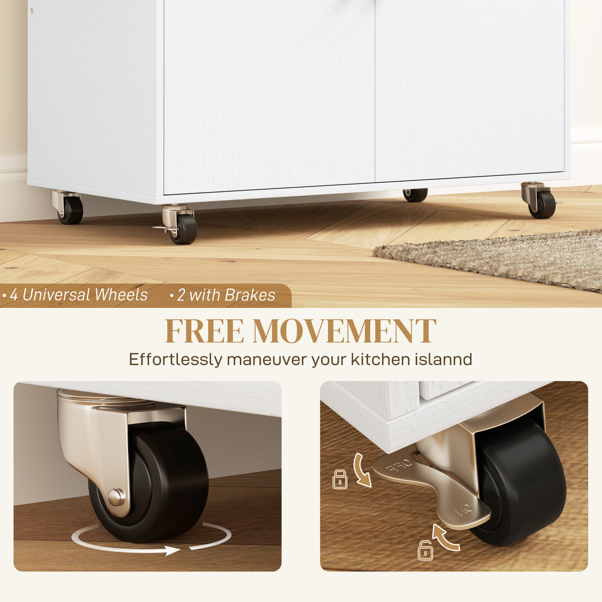 Rolling Kitchen Island with Drop Leaf – 42"W x 34"H