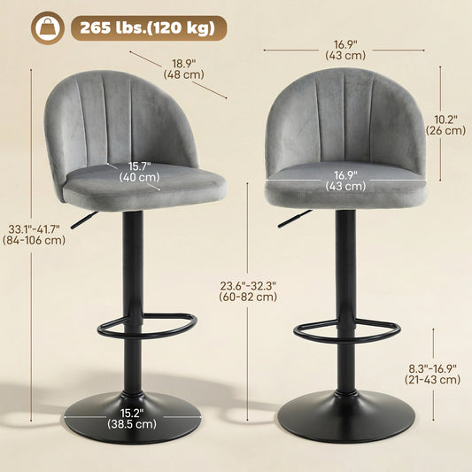 Velvet Swivel Counter Height Bar Stools with Footrest, Set of 2