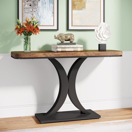 40" Console Table, Narrow Entryway Foyer Table with Geometric Base