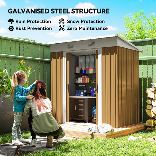 6' x 4' Outdoor Storage Shed, Metal Garden Shed with Lockable Sliding Doors and Vents – Yellow