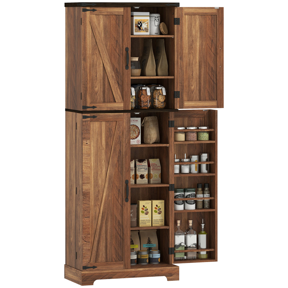 Tall Kitchen Pantry Cabinet with Spice Racks and Adjustable Shelves – 24"W x 64"H