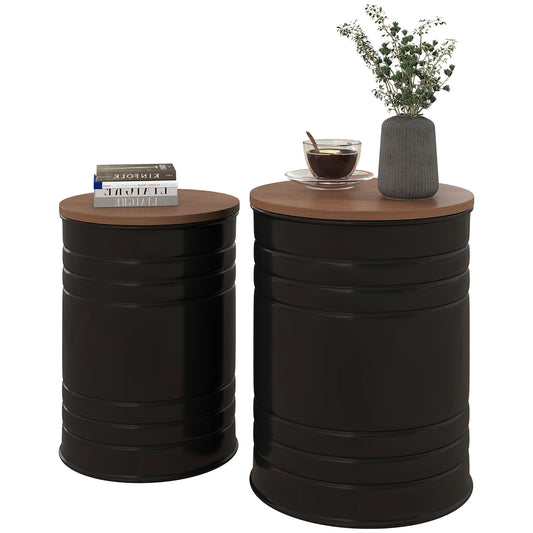 HOMCOM 2-Piece Round Nesting Coffee Tables with Wooden Lids & Hidden Storage