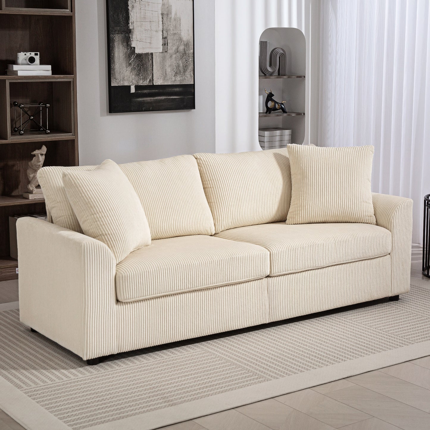 HOMCOM Modern Cream White 3-Seater Sofa with Pocket Springs & Scatter Cushions