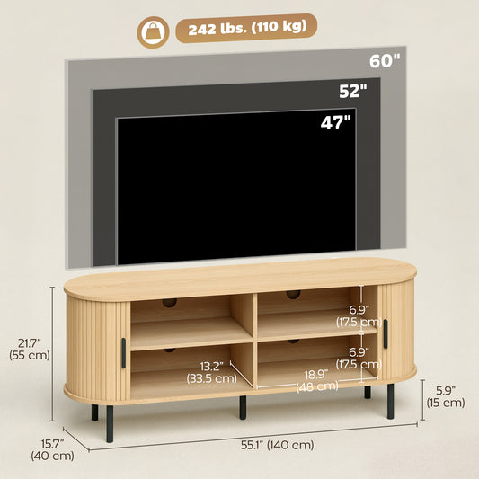 Entertainment Center with Curved Sliding Doors for TVs up to 60" – 55" Wide