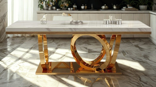 80" Marble Dining Table with Interlocking Ring Base