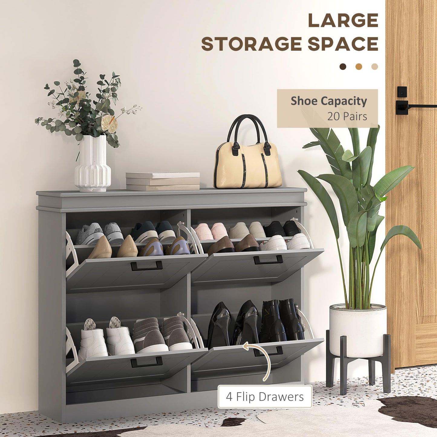 4 Drawers Entryway Shoe Cabinet, Narrow Shoe Storage Cabinet with 4 Flip Drawers and Adjustable Shelves for 20 Pairs of Shoes, Black