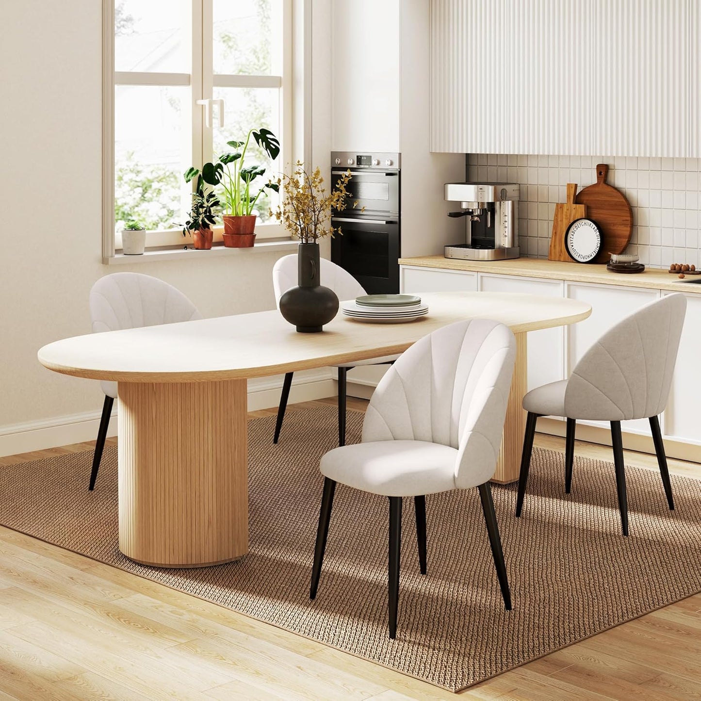Dining Chairs Set of 4, Modern Upholstered Kitchen Chairs with Metal Legs, Cream White