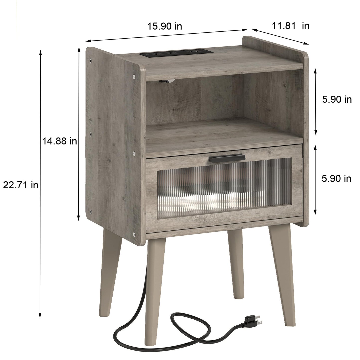 Nightstand with Charging Station, Bedside Tables, End Table Side Table with 2 Tiers Storage Space, for Bedroom, Living Room, Black CAMLBZ07BE