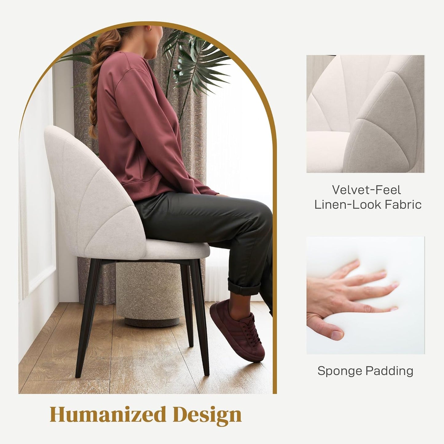 Dining Chairs Set of 4, Modern Upholstered Kitchen Chairs with Metal Legs, Cream White
