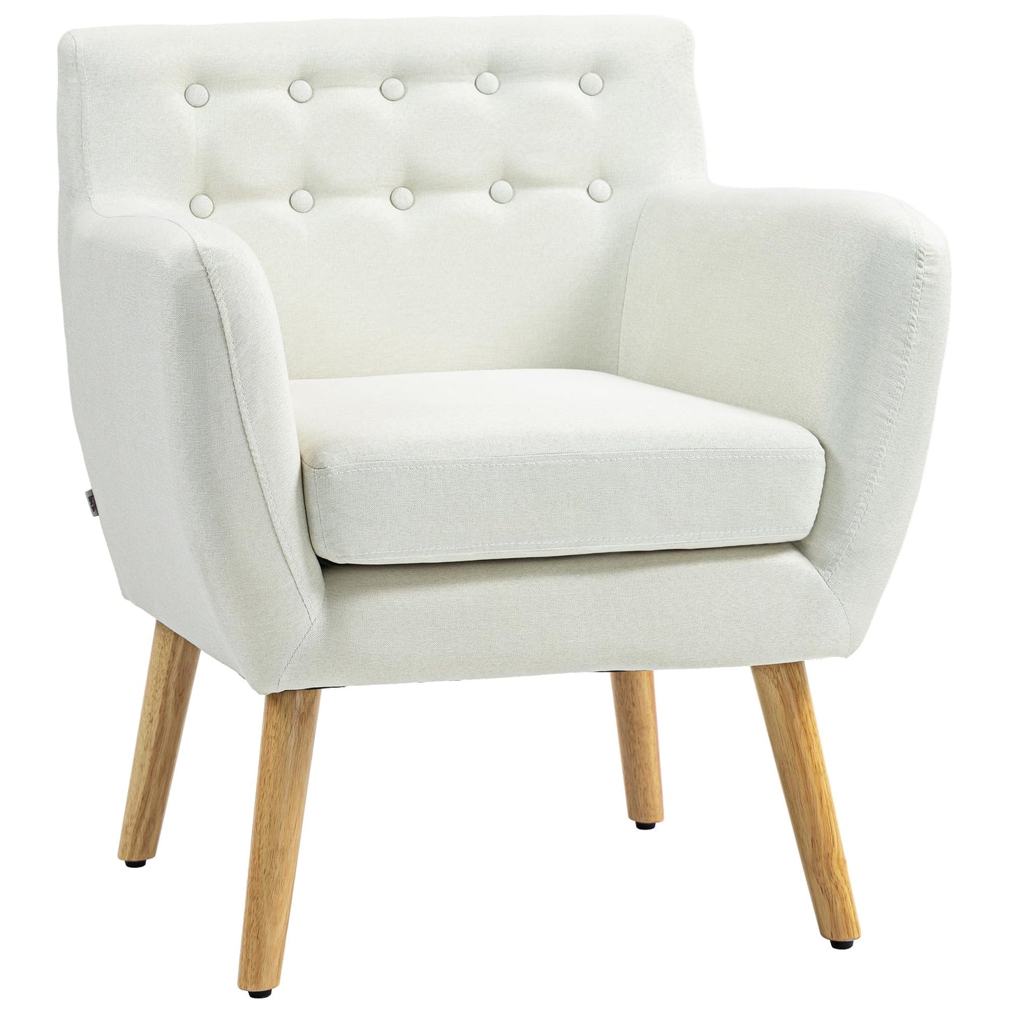 Mid-Century Modern Accent Chair, Linen Upholstery Armchair, Tufted Club Chair with Wood Frame and Thick Padding for Living Room, Bedroom, Light Grey
